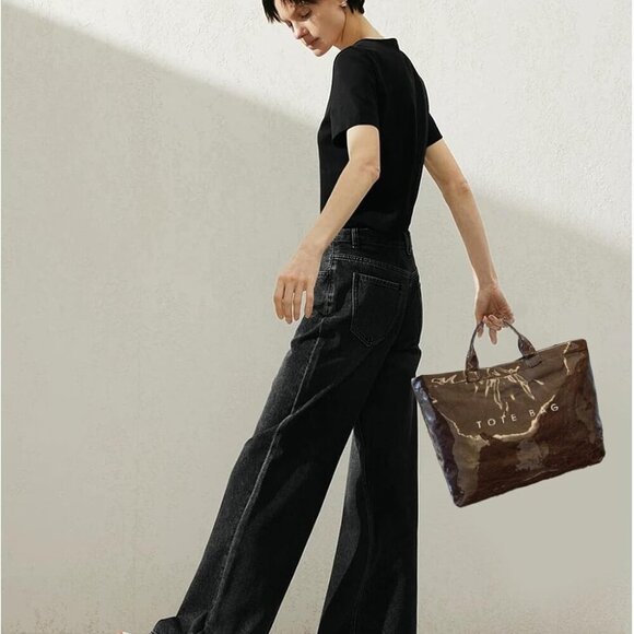 Large Tote Bag for Women,PVC Totes Bags Kraft Paper Carry All Handbag Shoulder P - Picture 6 of 6